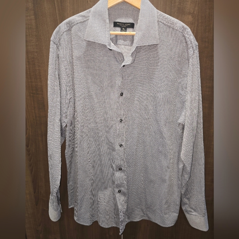 Pronto Uomo Mens Patterned Long Sleeve Dress Shirt Size XL 100% Cotton